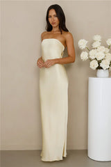 The Felicity Strapless Satin Maxi Dress Yellow