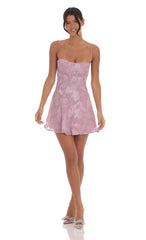 Textured Floral A-line Dress in Lilac