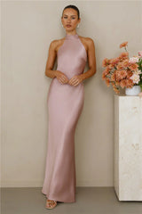 The Cleo Halter Satin Maxi Dress Dusty Pink