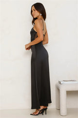 Trend Queen Satin Lace Maxi Dress Black