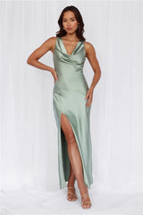 The Loretta Cowl Satin Maxi Dress Sage