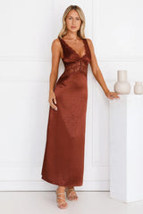 That Girl Theory Satin Maxi Dress Brown