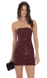Two-Toned Sequin Bodycon Dress in Burgundy