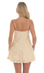 Textured Floral Square Neck Dress in Cream