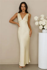 The Isabeau Satin Maxi Dress Yellow
