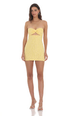 Textured Floral Cutout Dress in Yellow
