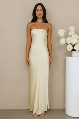 The Felicity Strapless Satin Maxi Dress Yellow