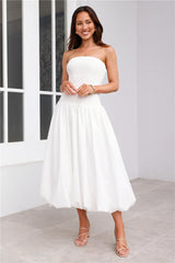 Vacay In The Maldives Strapless Bubble Midi Dress White
