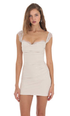 Suede Draped Lace Strap Dress in Cream