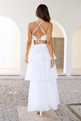 Two Becomes One Frill Maxi Skirt White