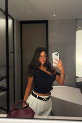 The Edit Tailored Off Shoulder Crop Top Black