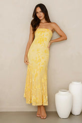 Style Empress Strapless Maxi Dress Yellow