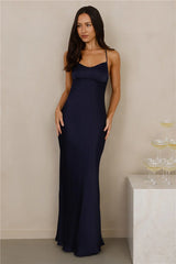 The Samara Satin Maxi Dress Navy
