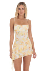 Tulip Mesh Tassel Dress in Yellow and White