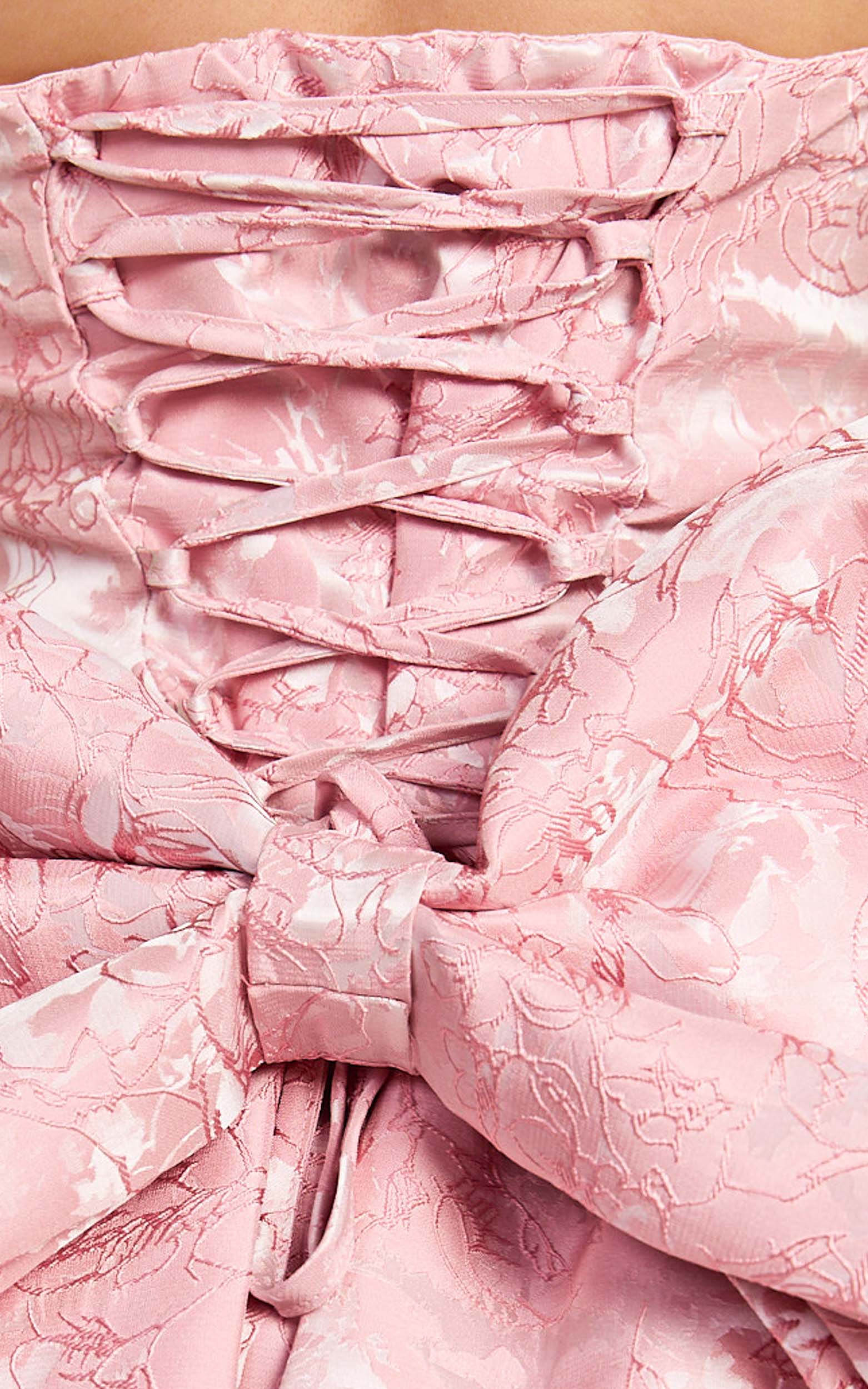 Wynn Mini Dress Strapless Ribbon Back Detail Dress in Pink