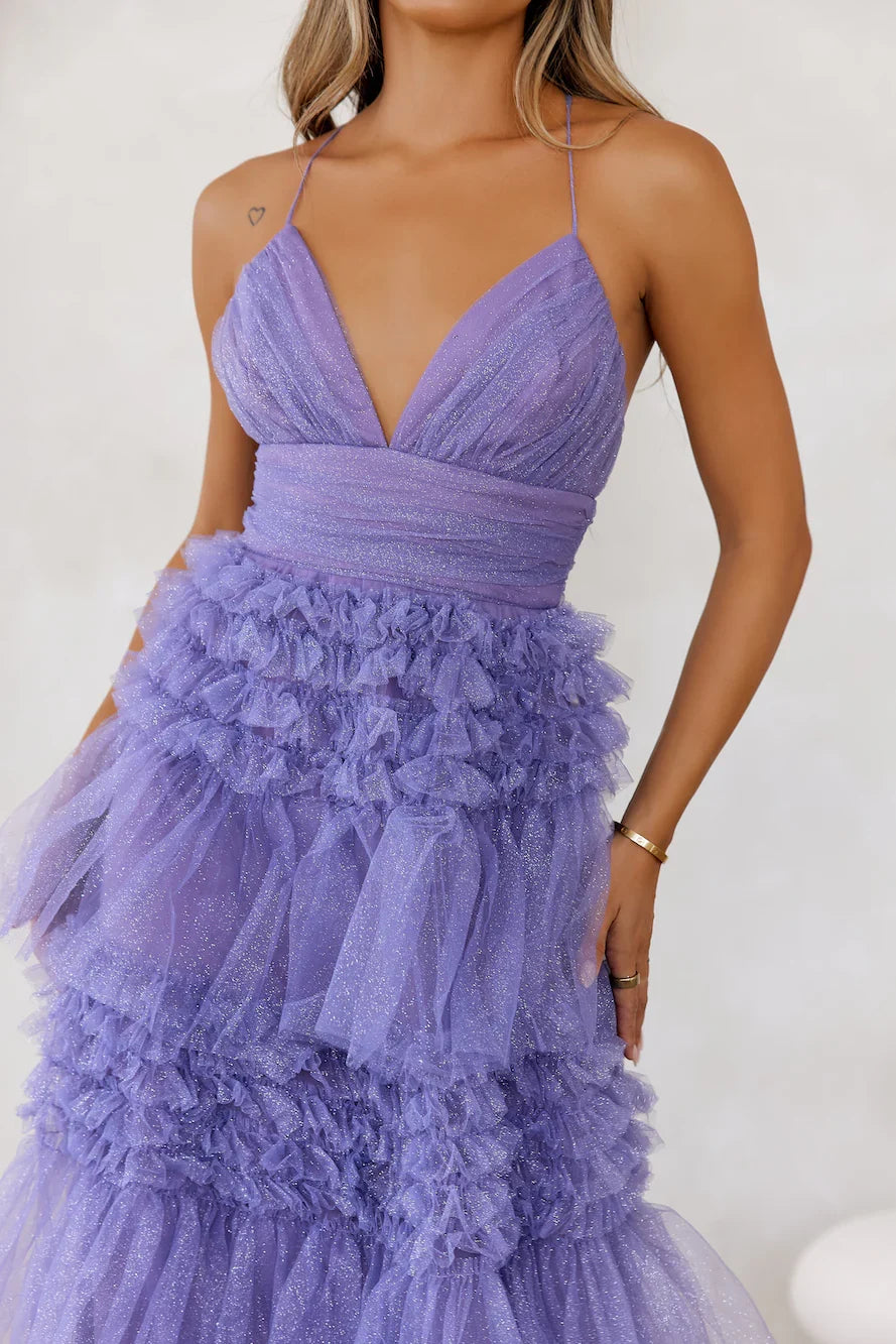 Twinkle Season Glitter Maxi Dress Dusty Violet