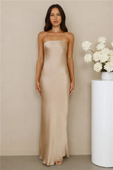 The Felicity Strapless Satin Maxi Dress Champagne