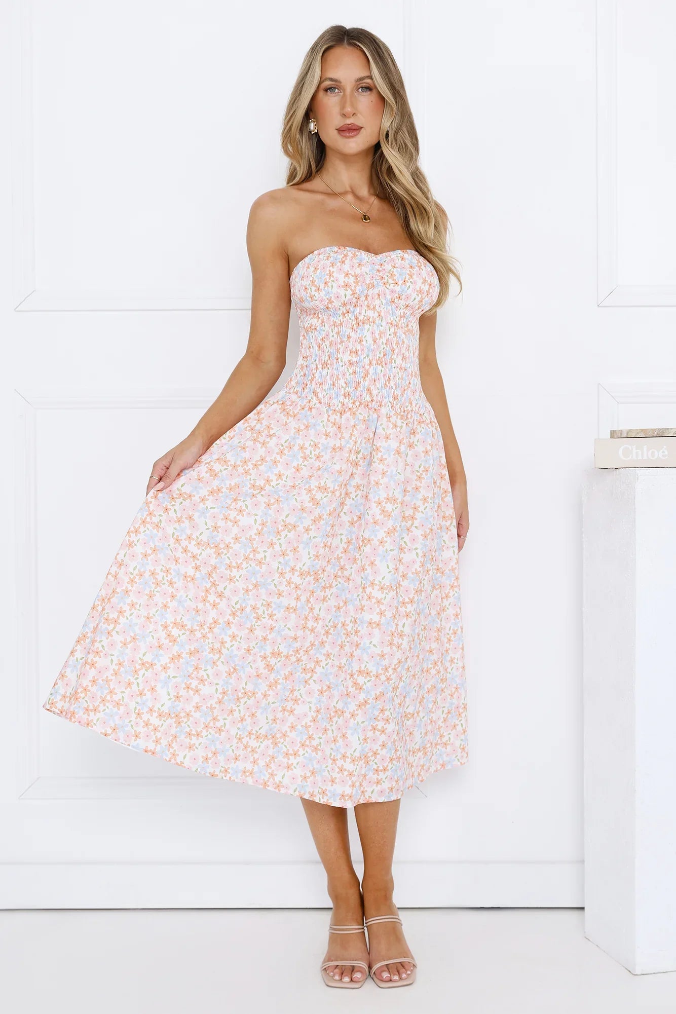 Summer Pop Strapless Midi Dress Pink