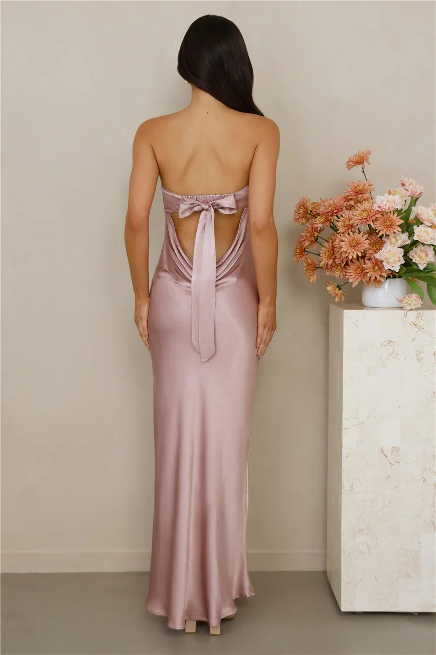 The Felicity Strapless Satin Maxi Dress Dusty Pink