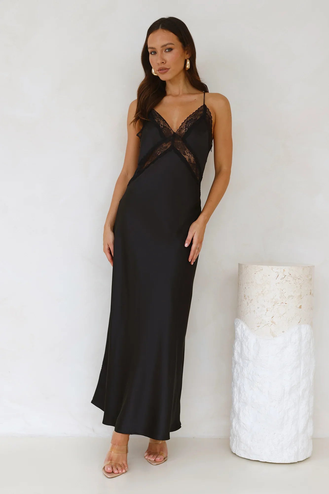 Ultimate Love Satin Slip Maxi Dress Black