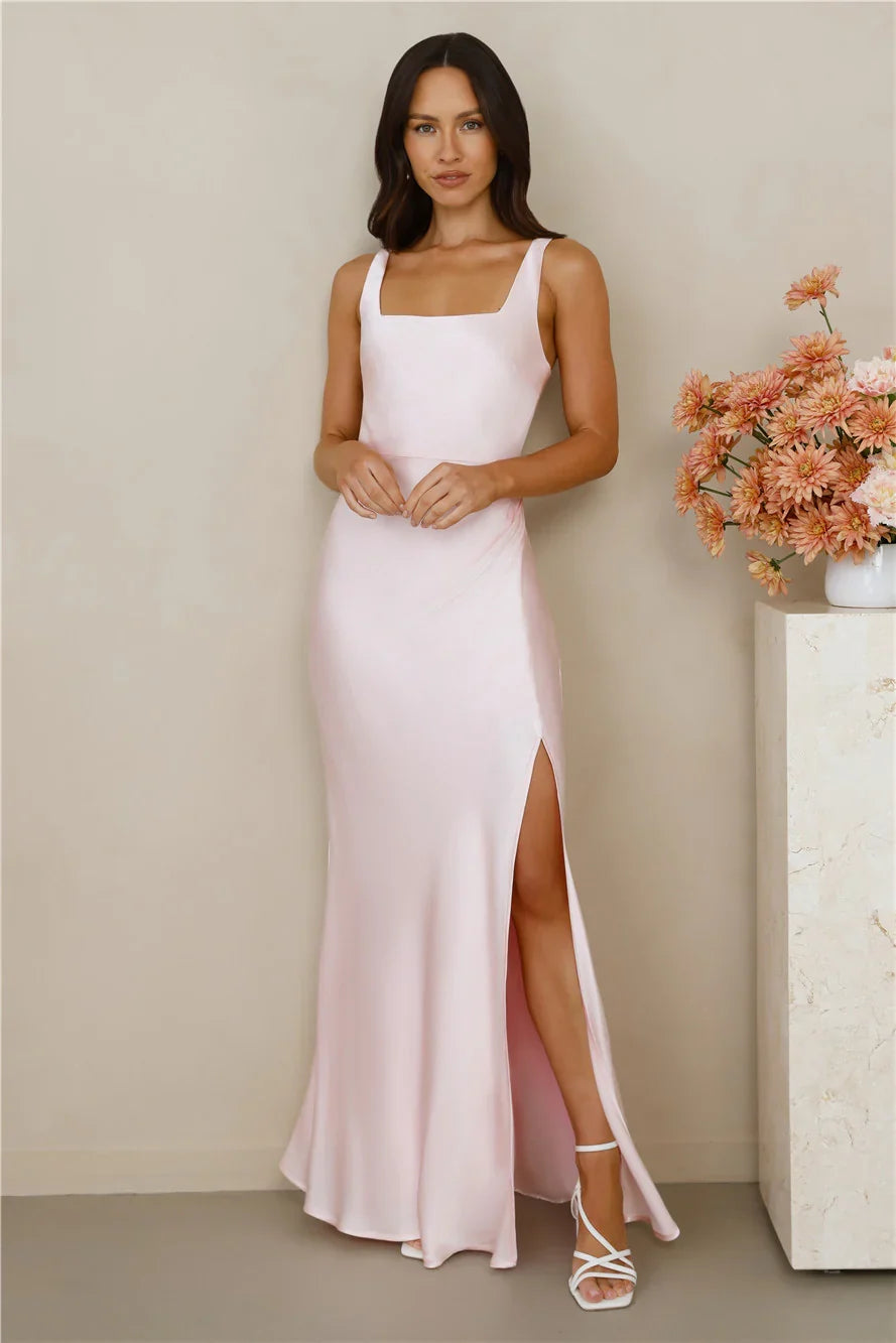 The Evelina Satin Maxi Dress Pink
