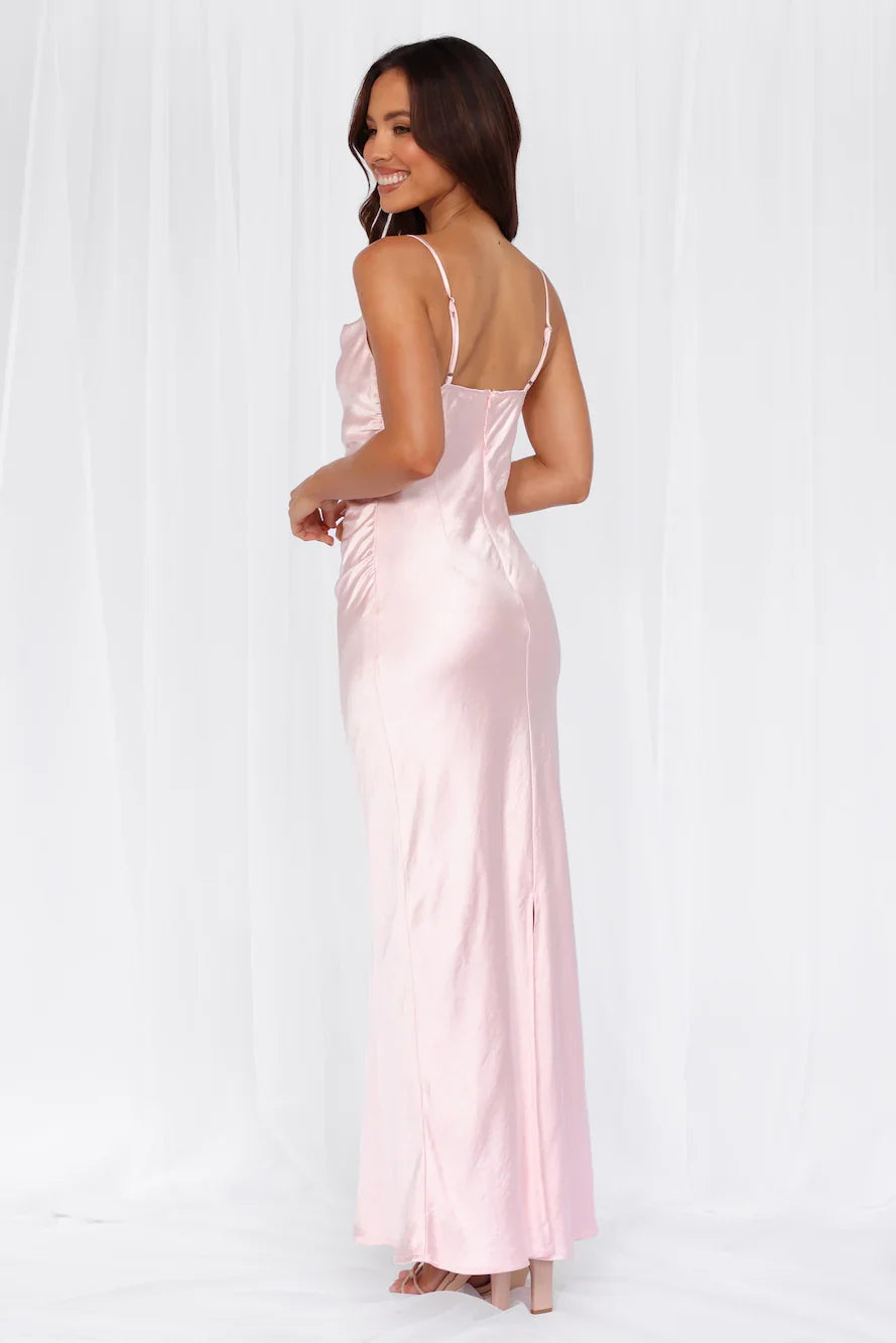 The Madeline Cowl Satin Maxi Dress Pink