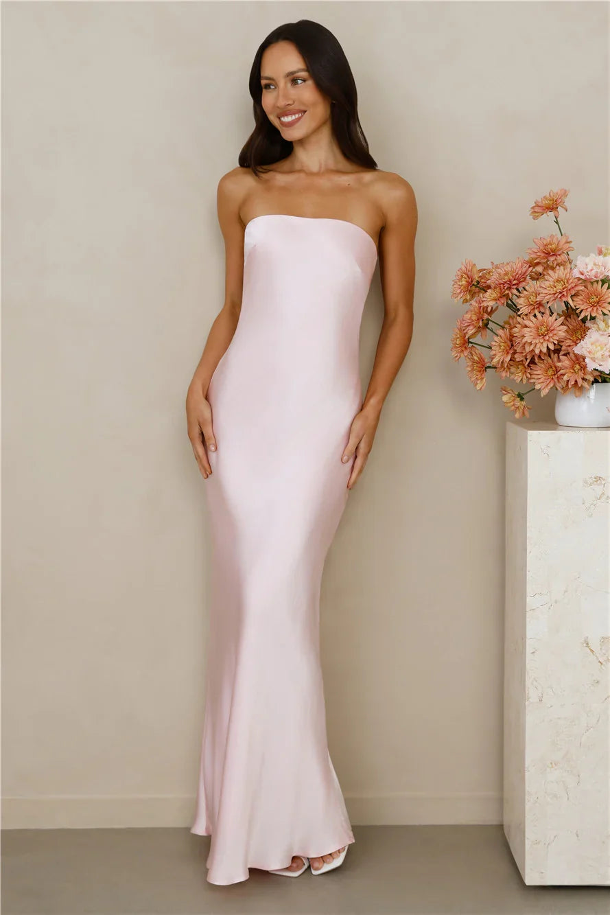 The Felicity Strapless Satin Maxi Dress Pink