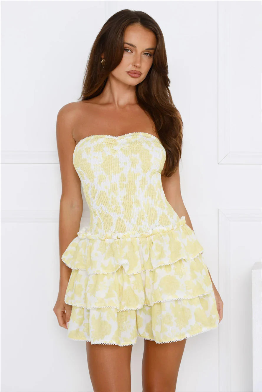 Sunshine Chic Strapless Mini Dress Yellow