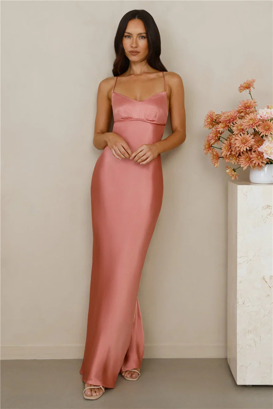 The Samara Satin Maxi Dress Rose