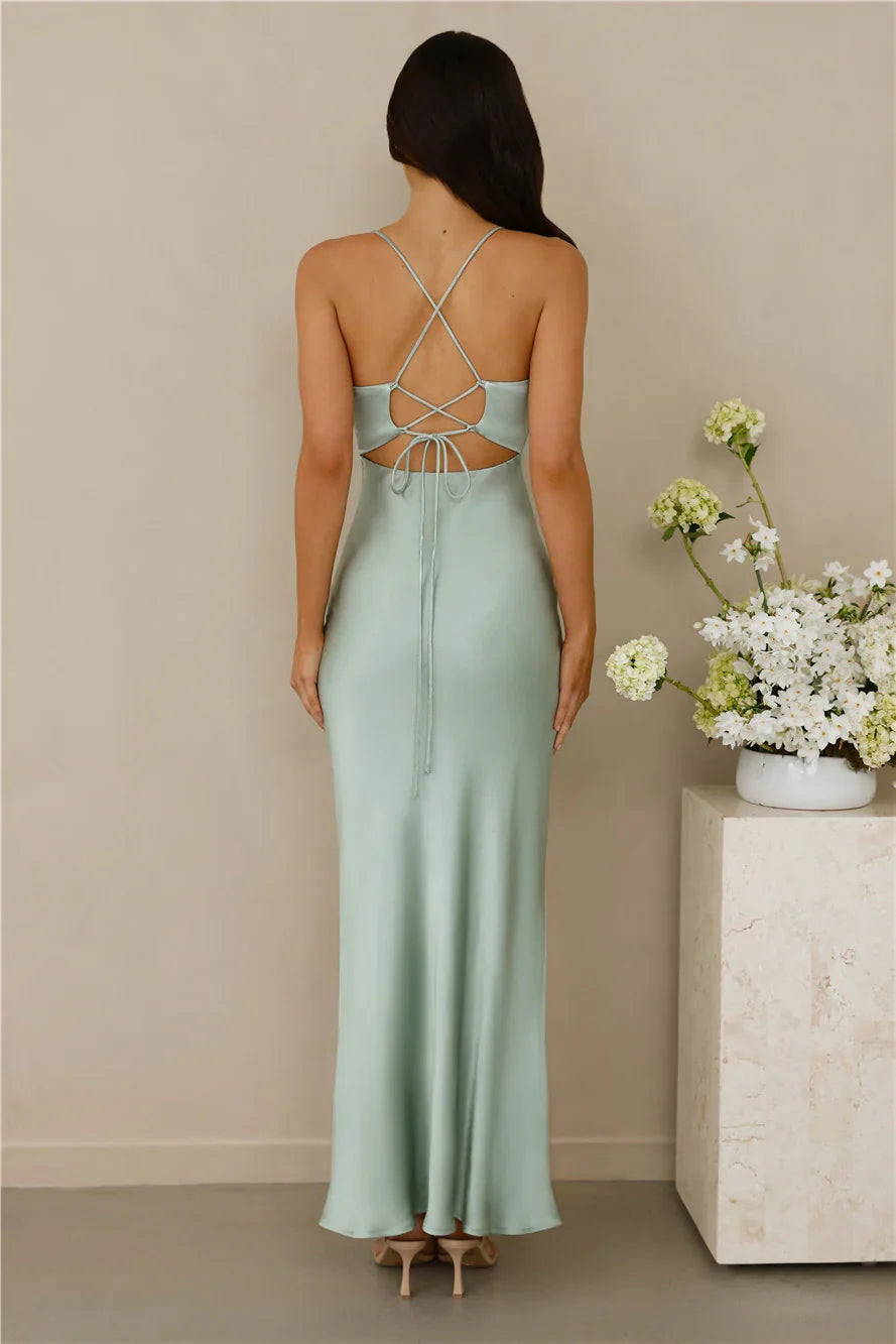 The Sophia Satin Maxi Dress Sage