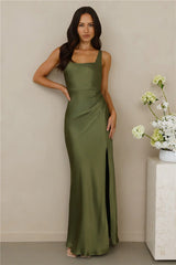 The Evelina Satin Maxi Dress Olive