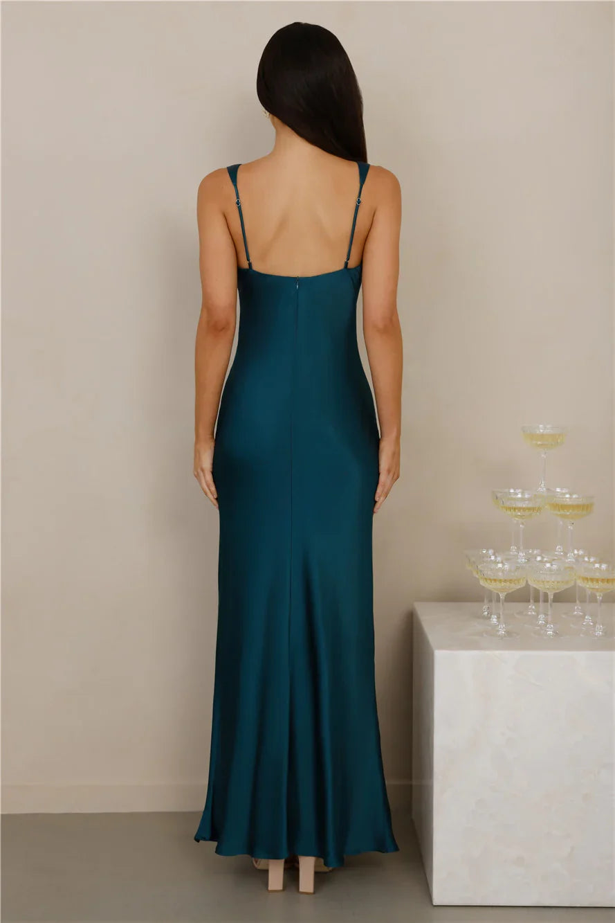 The Isabeau Satin Maxi Dress Teal