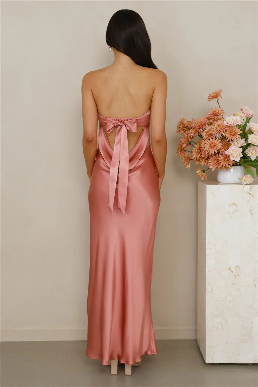 The Felicity Strapless Satin Maxi Dress Rose