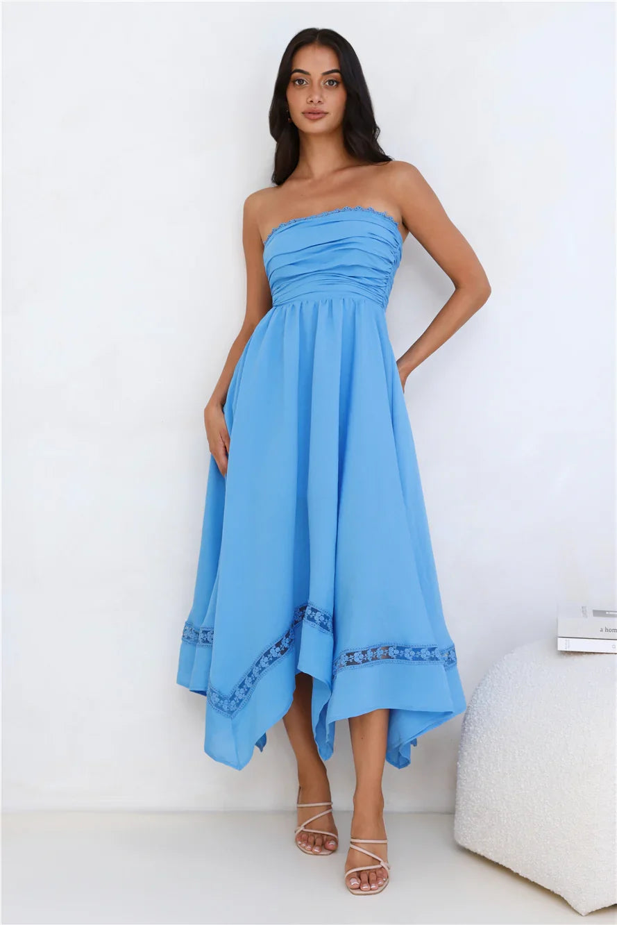 Visit The Moon Strapless Midi Dress Blue
