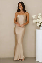 The Felicity Strapless Satin Maxi Dress Champagne
