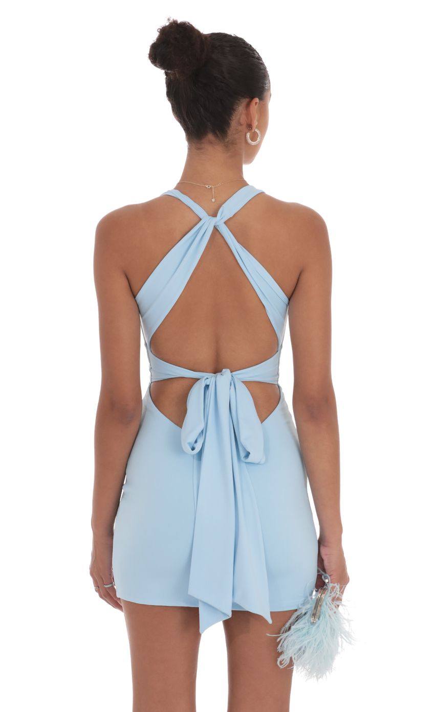 Twist Open Back Dress in Light Blue