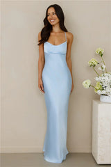 The Samara Satin Maxi Dress Blue