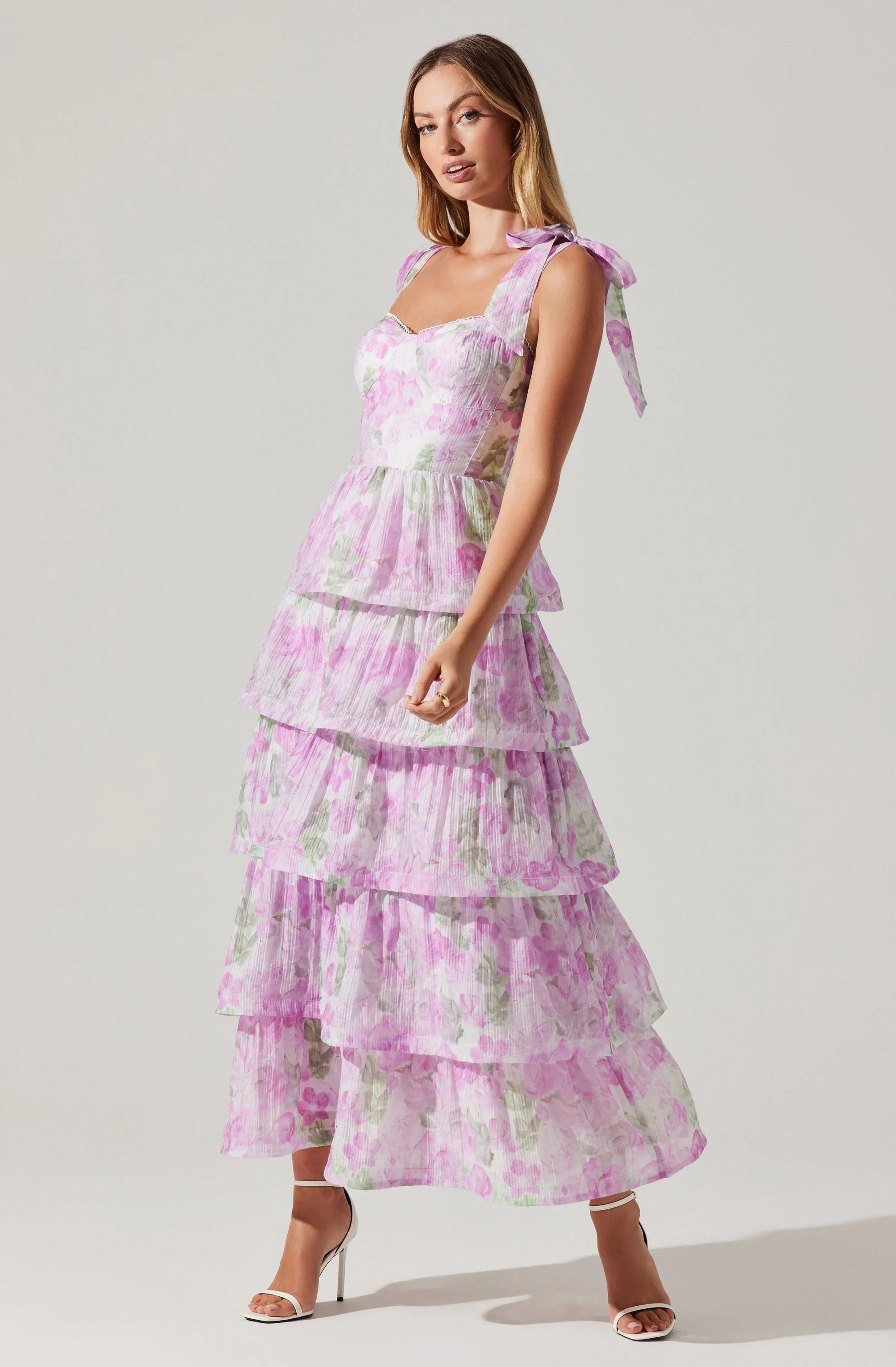 Zirconia Tie Strap Tiered Dress