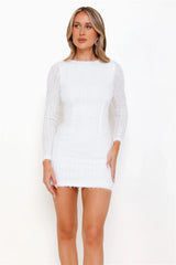 Vacations Await Long Sleeve Mini Dress White