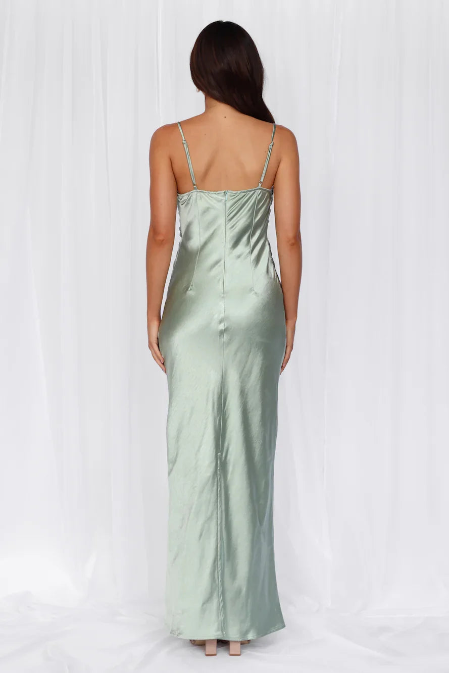 The Madeline Cowl Satin Maxi Dress Sage